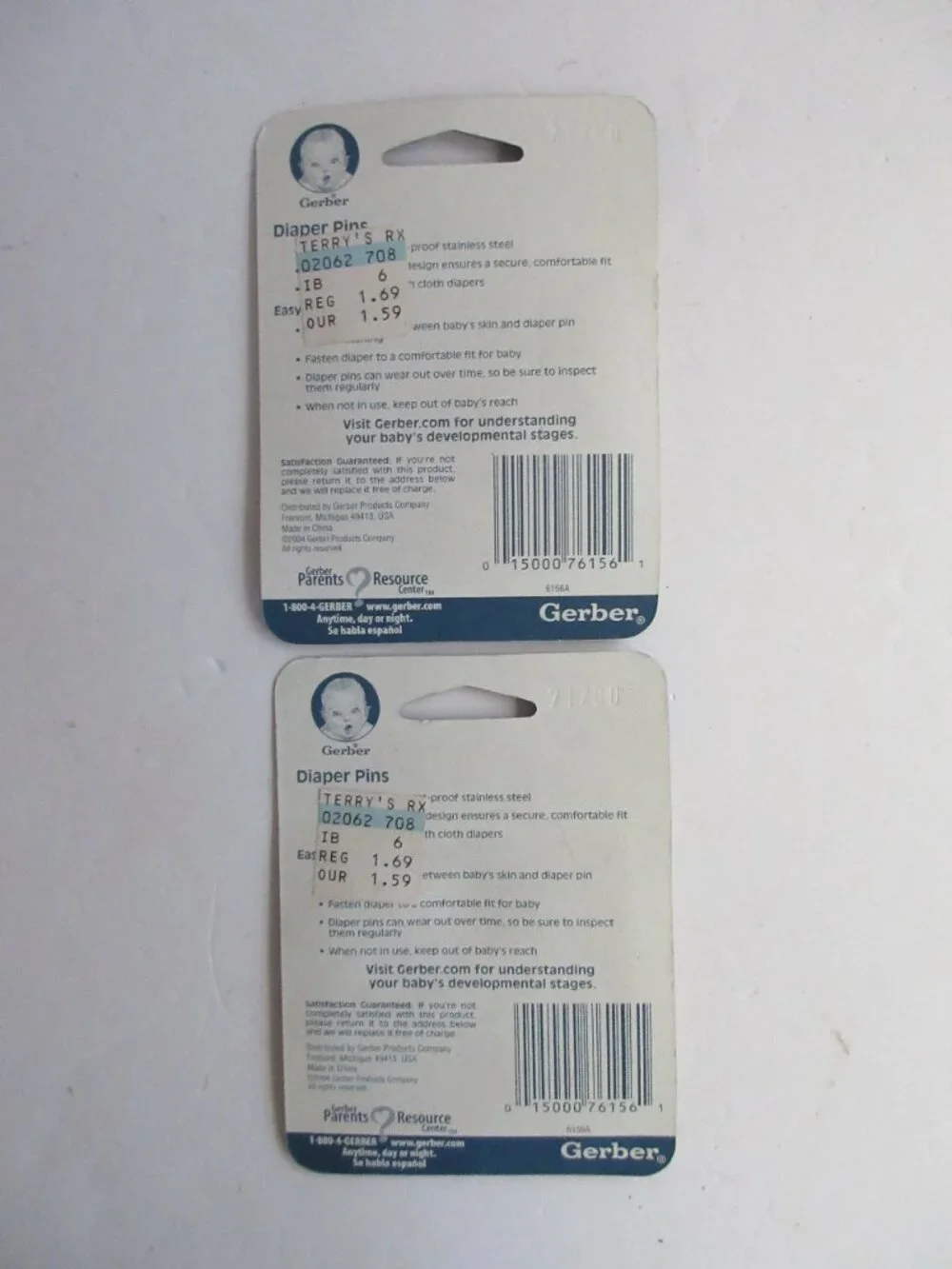 Gerber Diaper Pins 2 Packs Blue 76156 2004 NEW & Sealed Safety-Lock Design